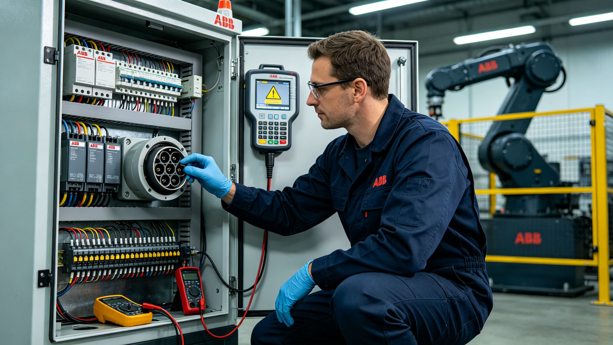 Which locations should be checked when an ABB robot repeatedly alarms but recovers after a restart?